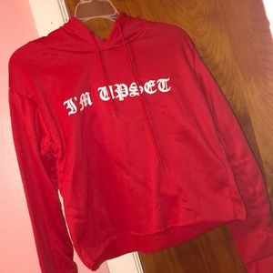 Crop red sweatshirt with white letter on it